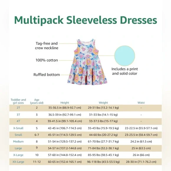 2 Pack Girls Sleeveless Tiered Dresses Large - Picture 4 of 5